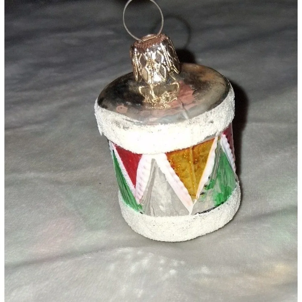 Vintage West Germany Glass Drum Christmas Ornament Mica Glitter 2.25